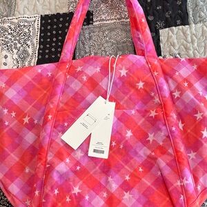 BAGGU Pink Star Plaid Tote